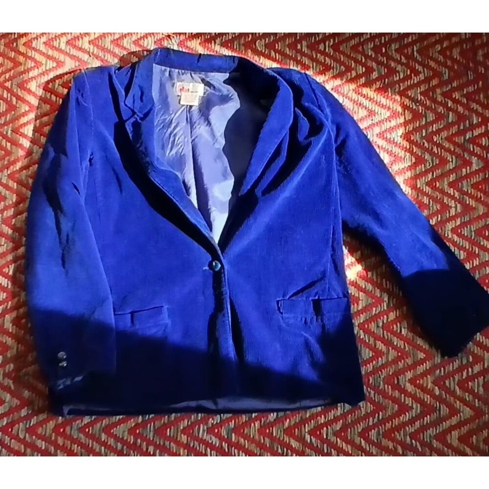 Vtg 70s Indigo Blue Corduroy Blazer Sz 10 100% Cotton JBJ Sportswear Rocker Chic